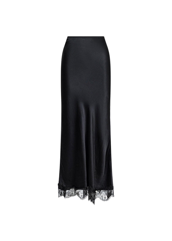Veroni Satin Lace Skirt - Black