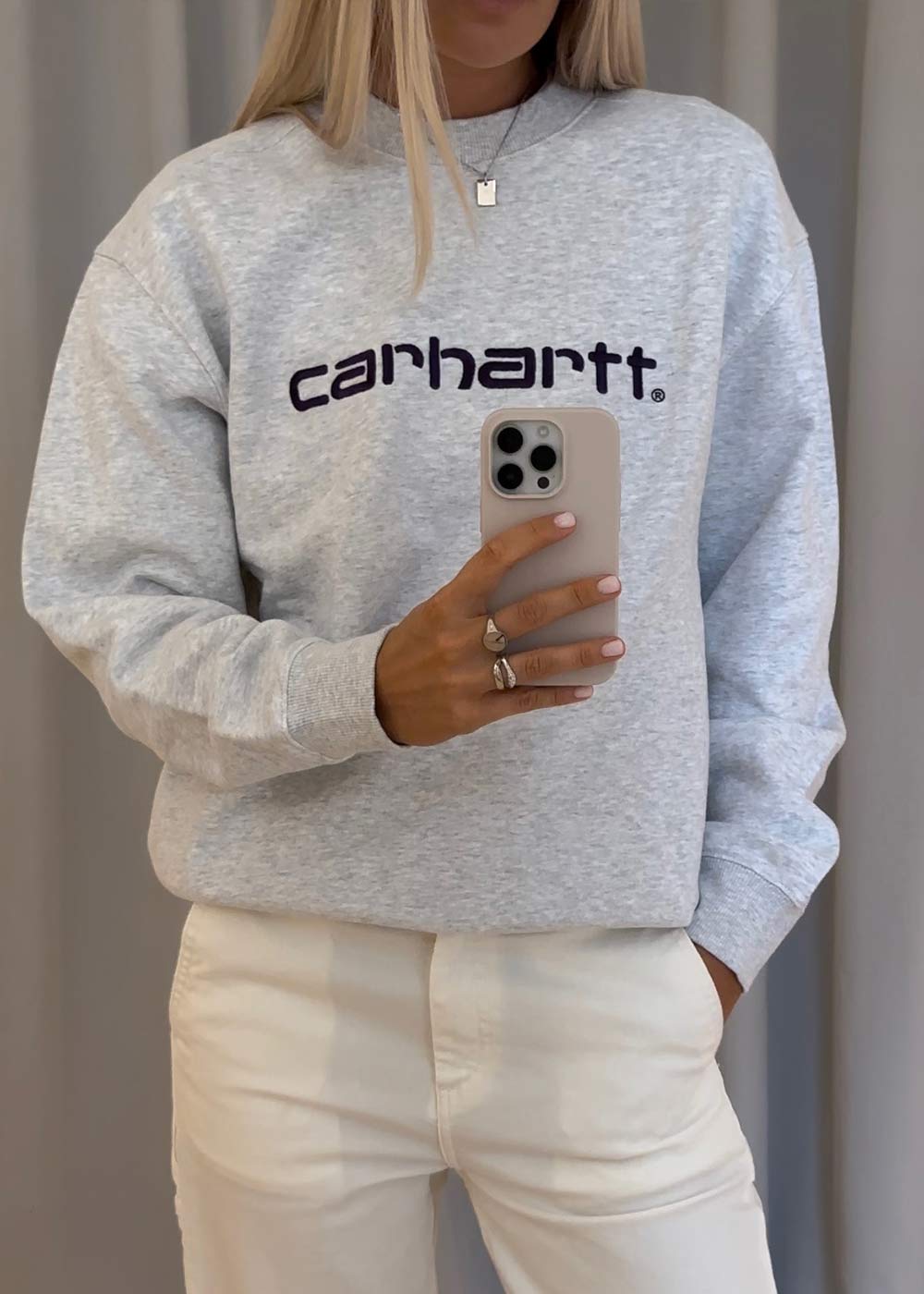 W Carhartt Sweat - Ash Heather / Cassis