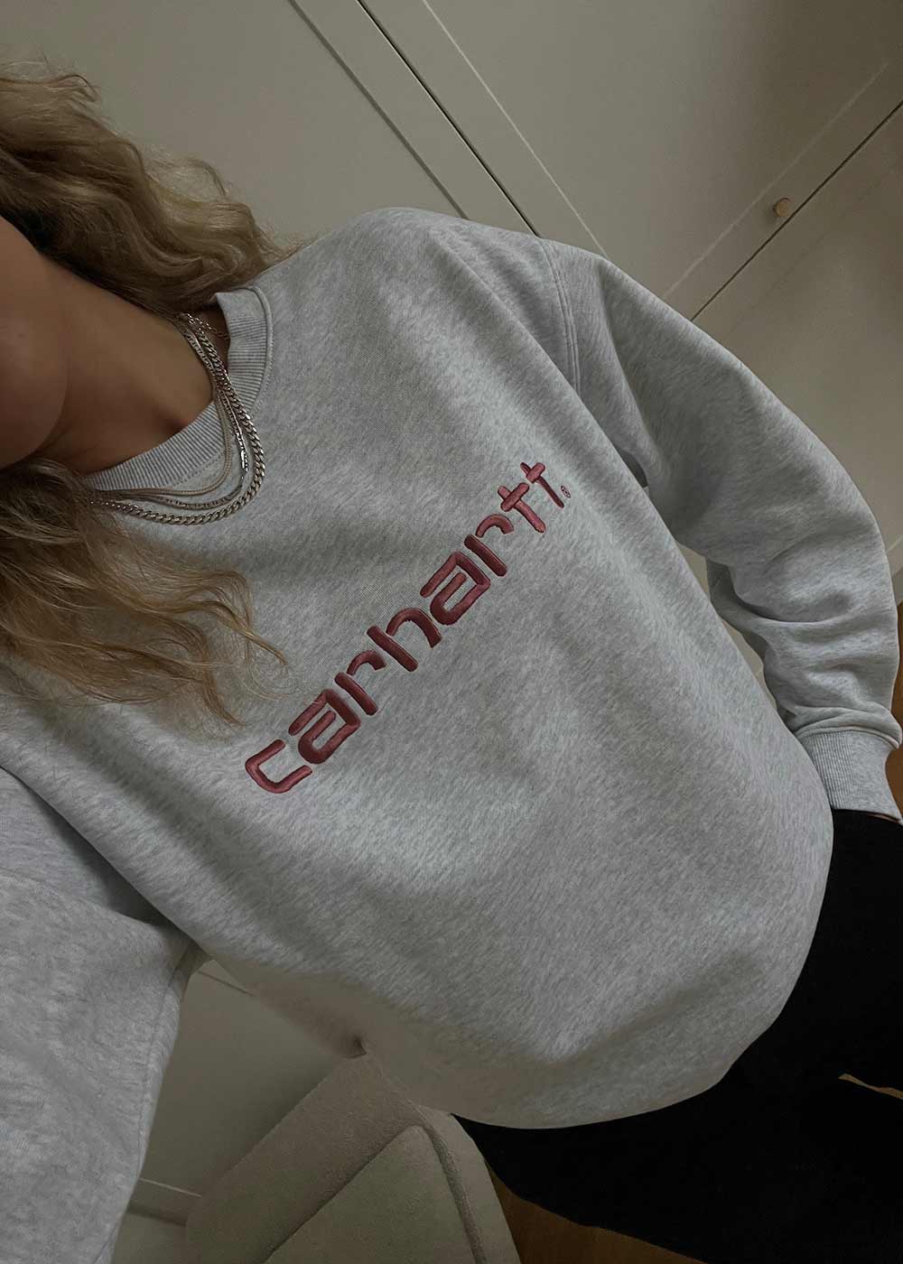 W Carhartt Sweat - Ash Heather / Dusty Rose