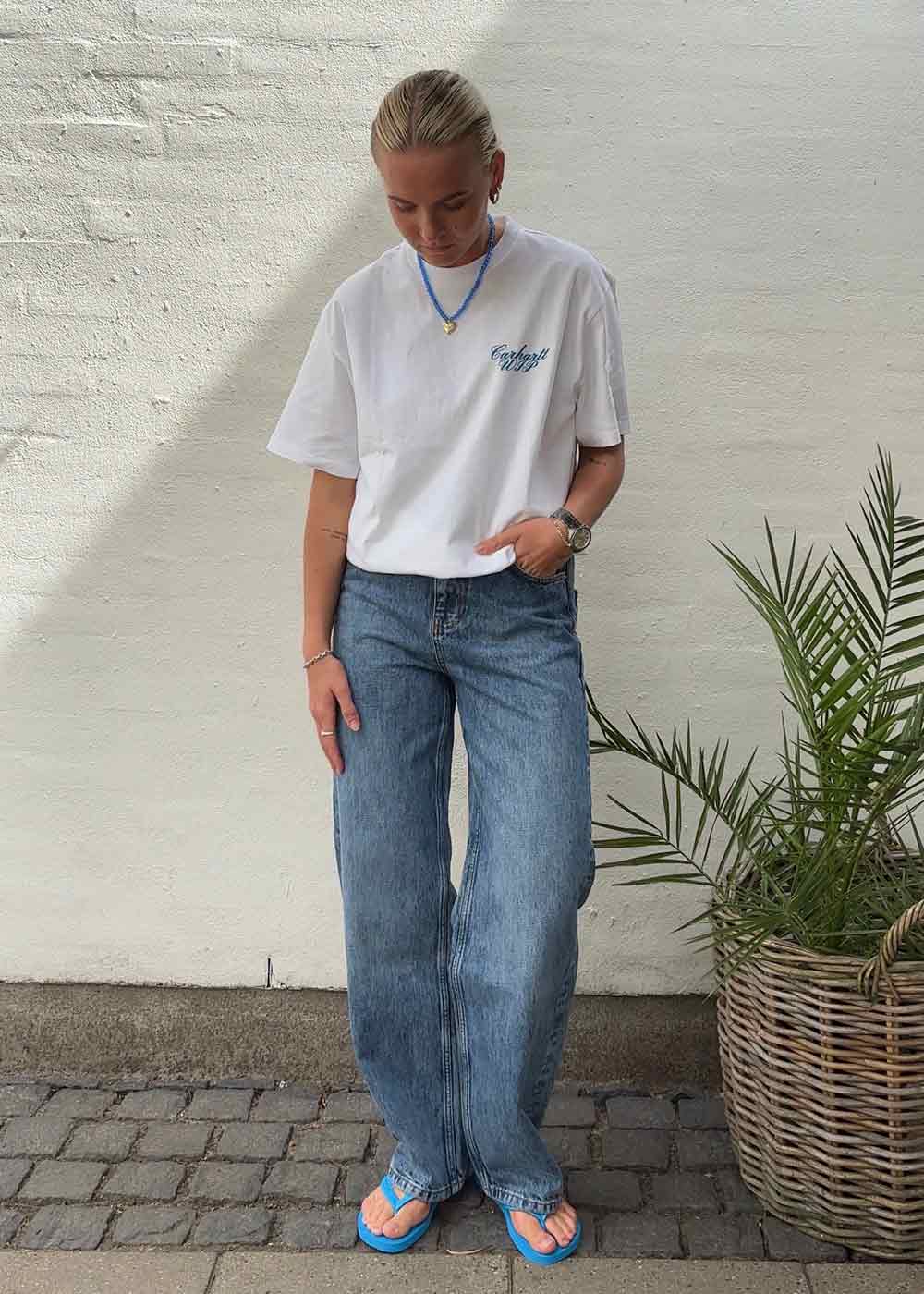 W S/S Exchange T-Shirt - White / Blue-T-shirts-Carhartt WIP-Butler Loftet