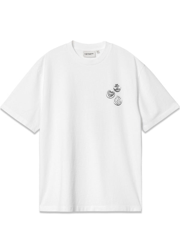 W S/S Pins T-Shirt - White / Black Stone Washed