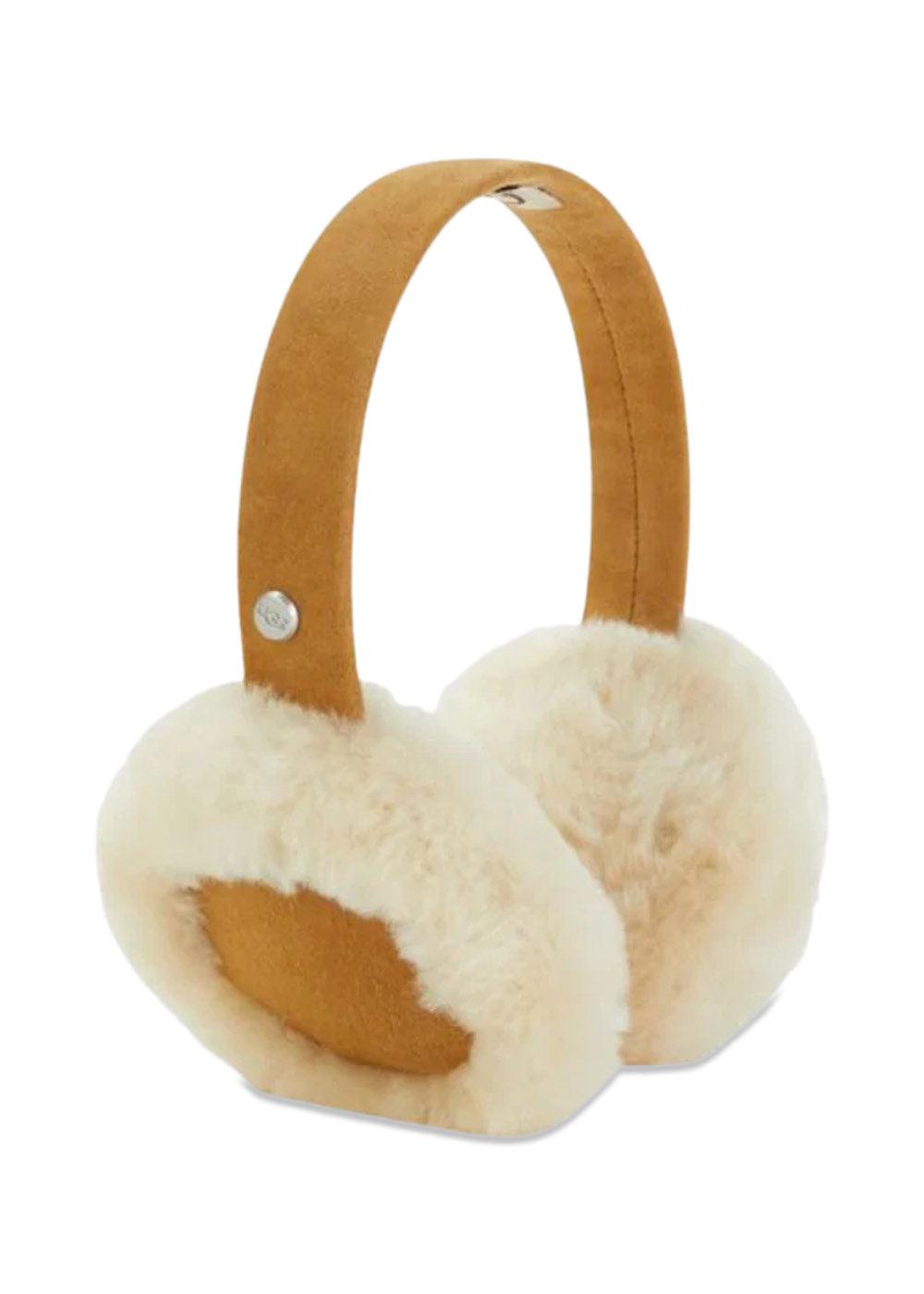 W Sheepskin Embroidery Earmuff - Chestnut