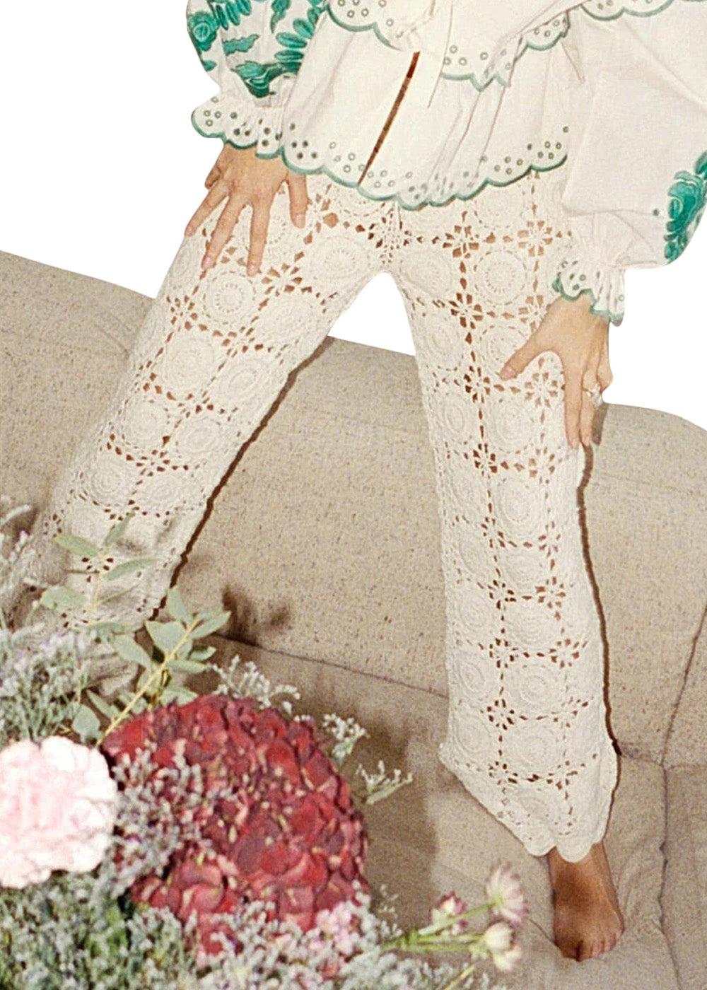 Wilma Crochet Pants - Bone White