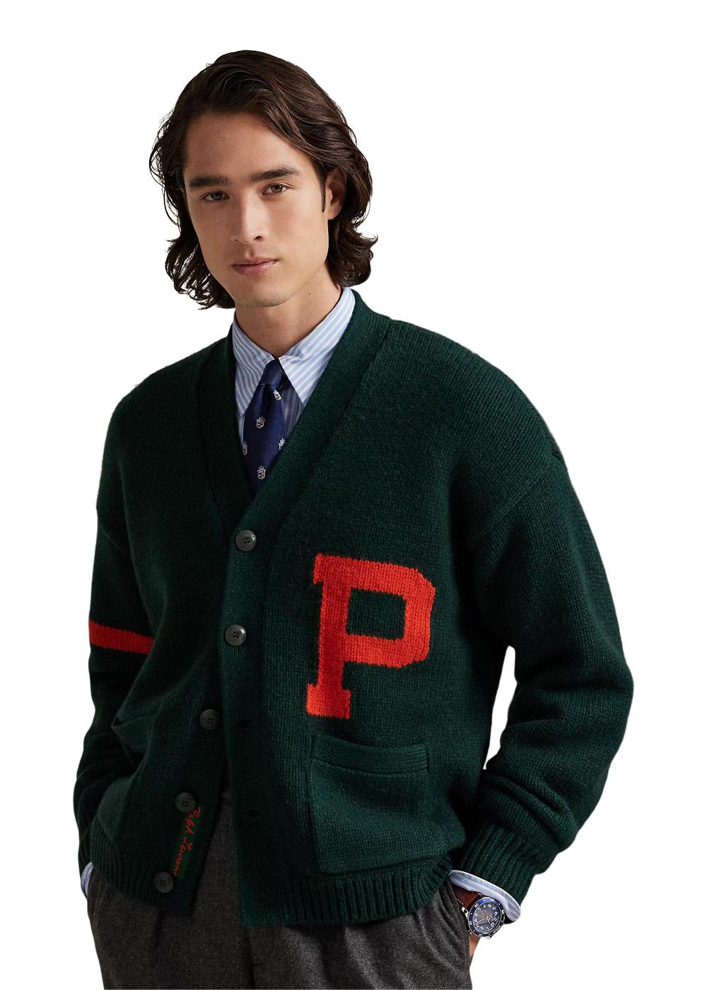 Wool V-Neck Letter Cardigan - Moss Green-Knitwear-Ralph Lauren-Butler Loftet