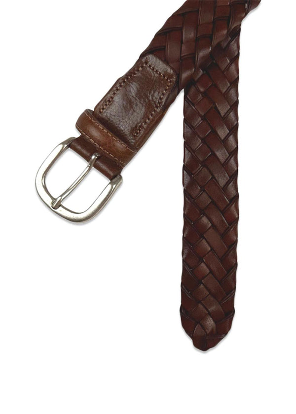 Cognac Braided Leather Belt - Cognac