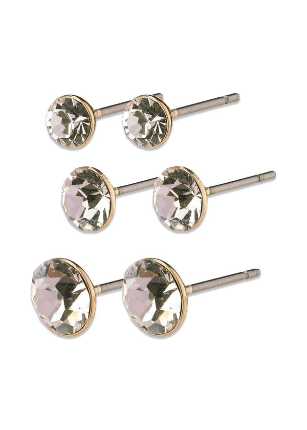 MILLIE crystal earrings, 3-in-1 set, gold-plated - Gold Plated