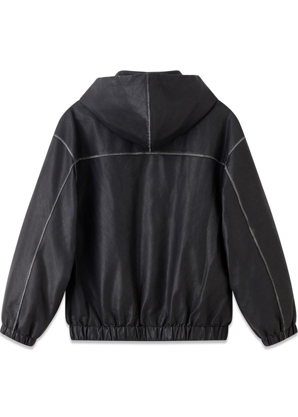 Leather Hood Jacket 'Black' - Black