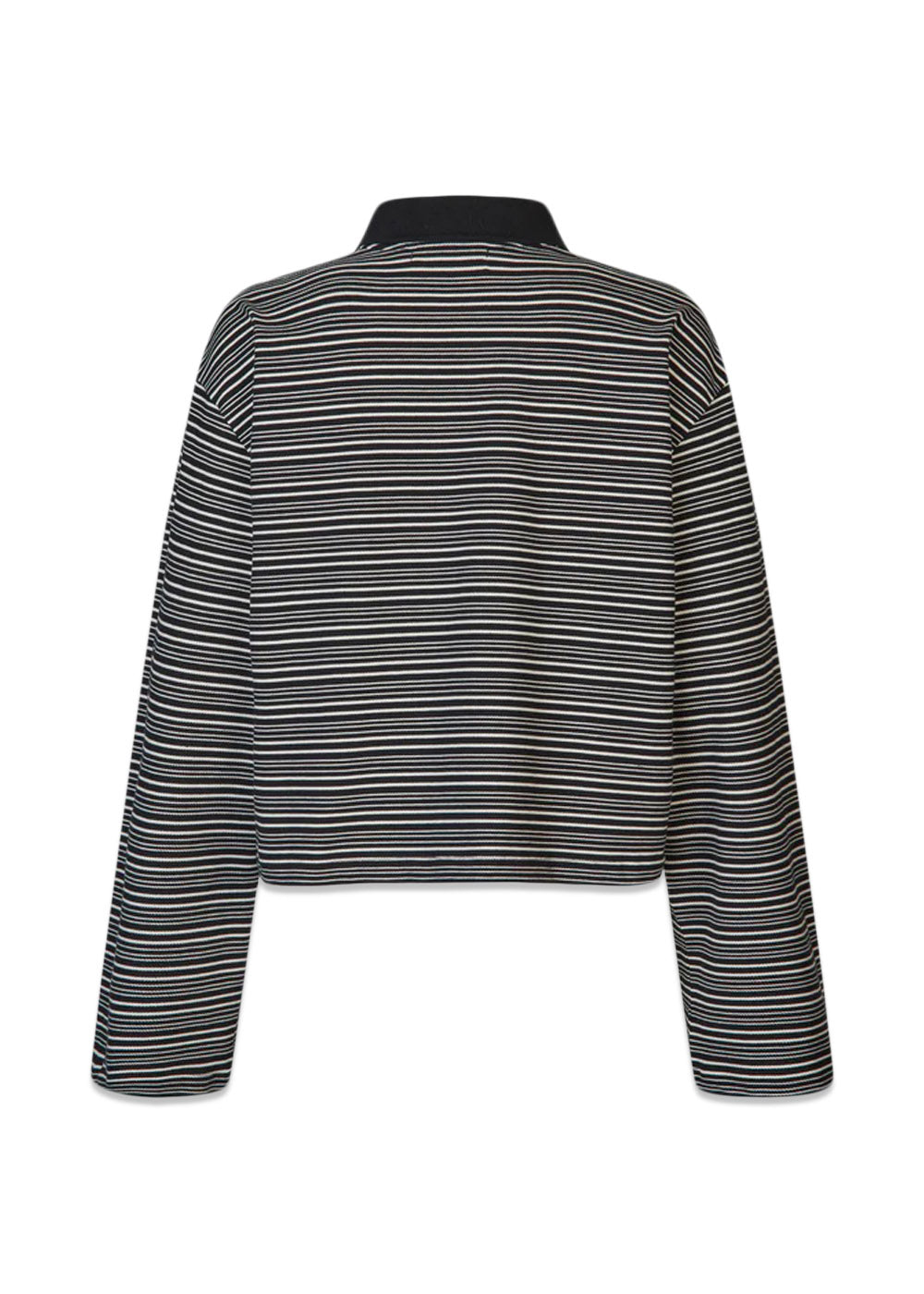 Steffi Boxy Polo - Black/Off White Stripe