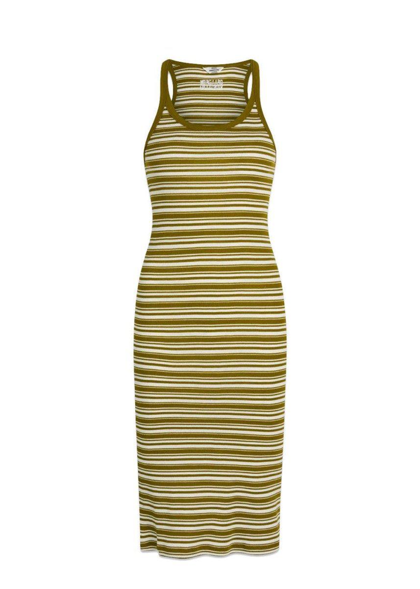 Mads Nørgaards 2x2 Cotton Stripe Carina Dress - Fir Green / White Alyssum. Køb kjoler her.