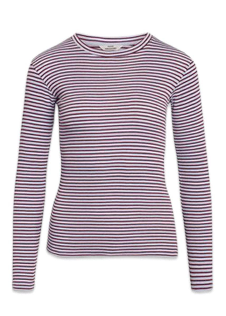 Mads Nørgaards 2x2 Cotton Stripe Tuba Top - Brunnera/Winetasting. Køb t-shirts her.