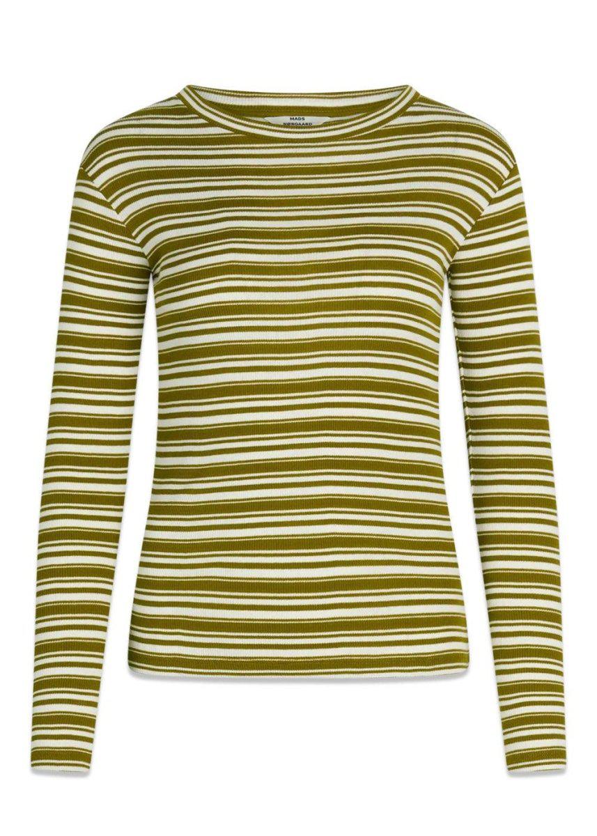Mads Nørgaards 2x2 Cotton Stripe Tuba Top - Fir Green / White Alyssum. Køb t-shirts her.