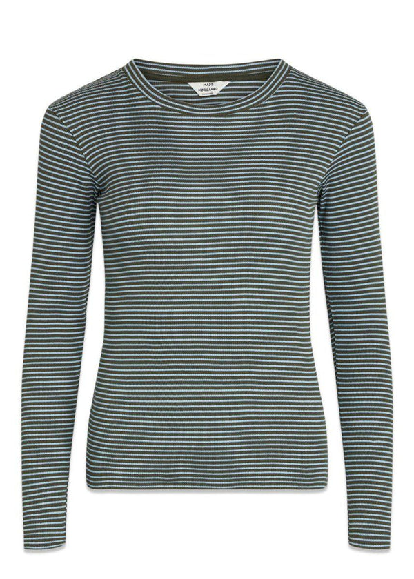 Mads Nørgaards 2x2 Cotton Stripe Tuba Top - Forest Night/Della Robbia Blue. Køb toppe her.