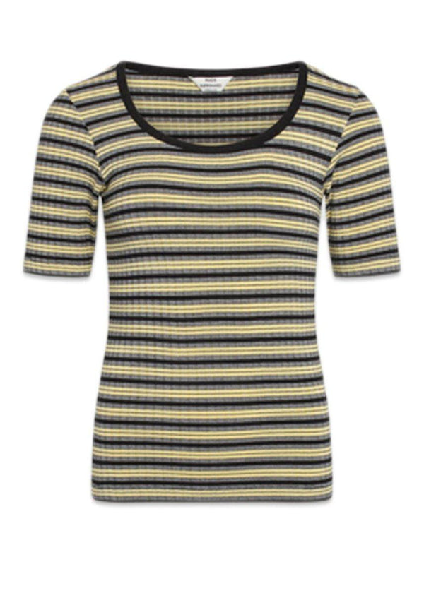 Mads Nørgaards 5x5 Stripe Taura - Black/Pale Banana/White. Køb t-shirts her.