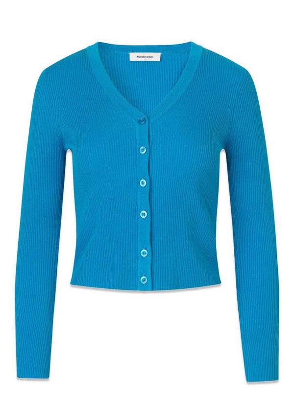 Modströms AinsleyMD cardigan - Malibu Blue. Køb strik her.