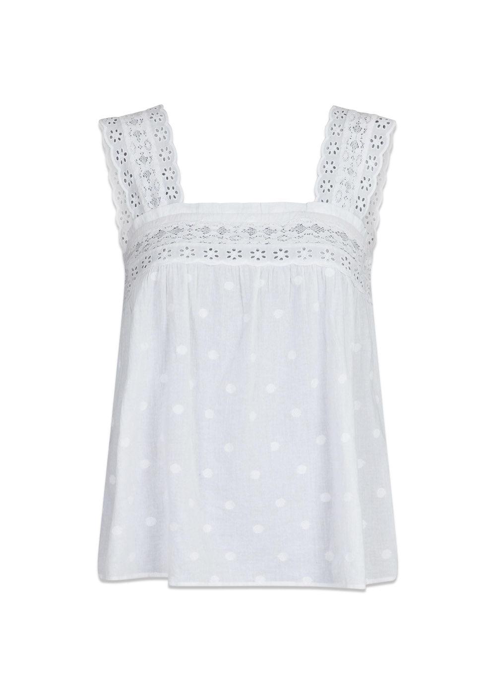 Neo Noirs Alora Dot Top - White. Køb toppe her.