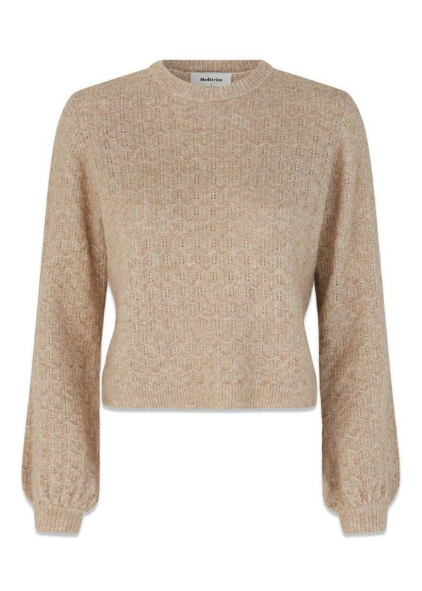 Modströms AlvesMD o-neck - Beige Melange. Køb strik her.