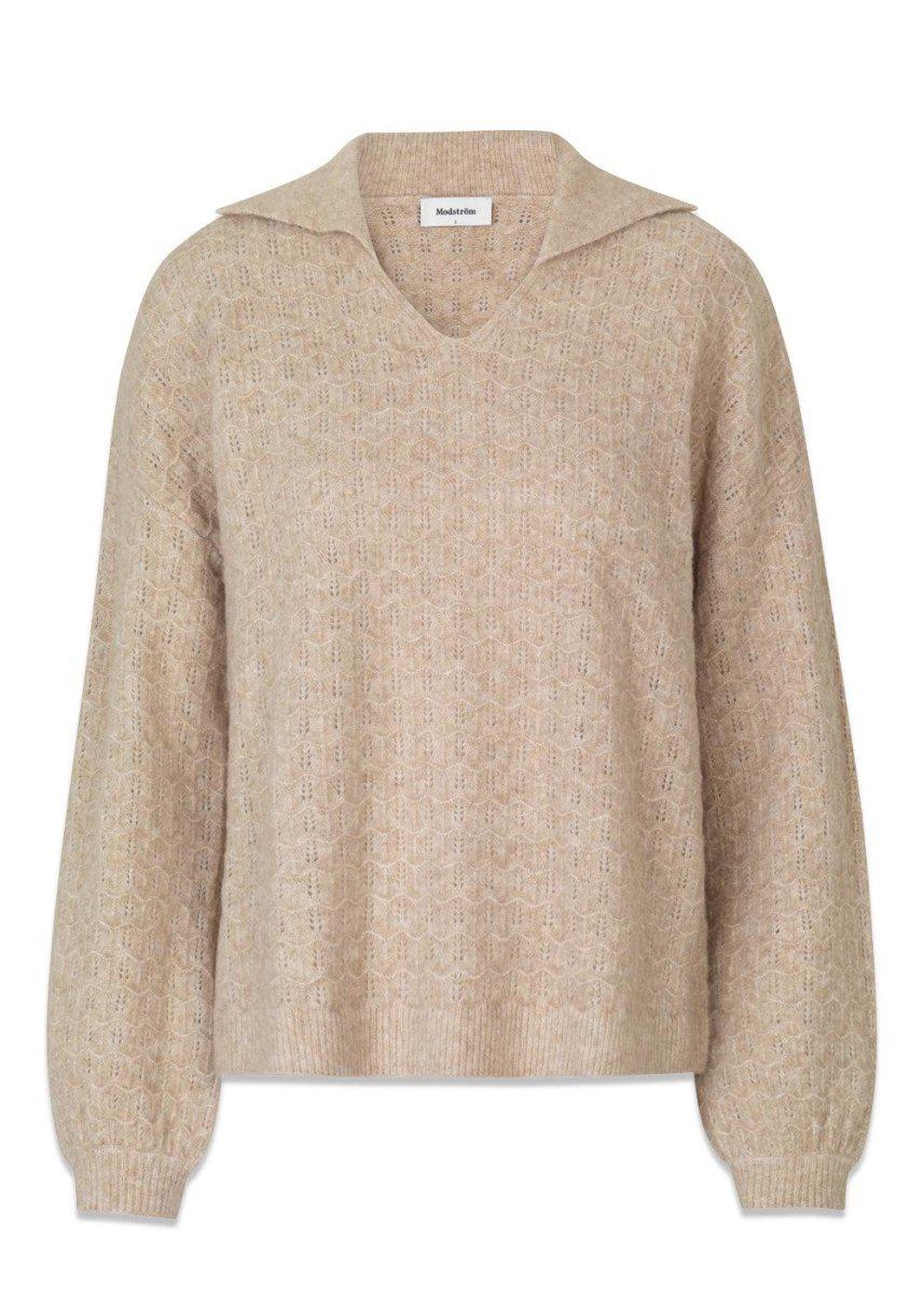 Modströms AlvesMD v-neck - Beige Melange. Køb strik her.