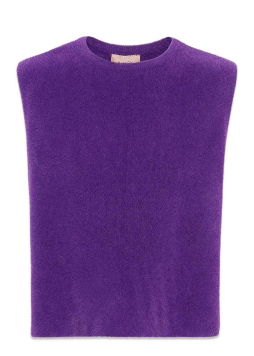 HUNKØN's Amber Knit Top - Purple. Køb veste her.