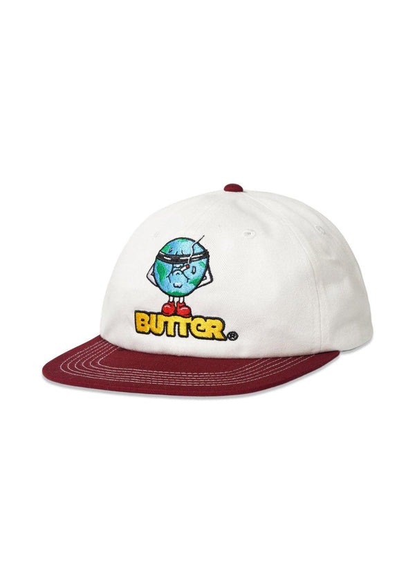 Butter Goods' Blindfold 6 Panel Cap - White / Burgundy. Køb caps her.