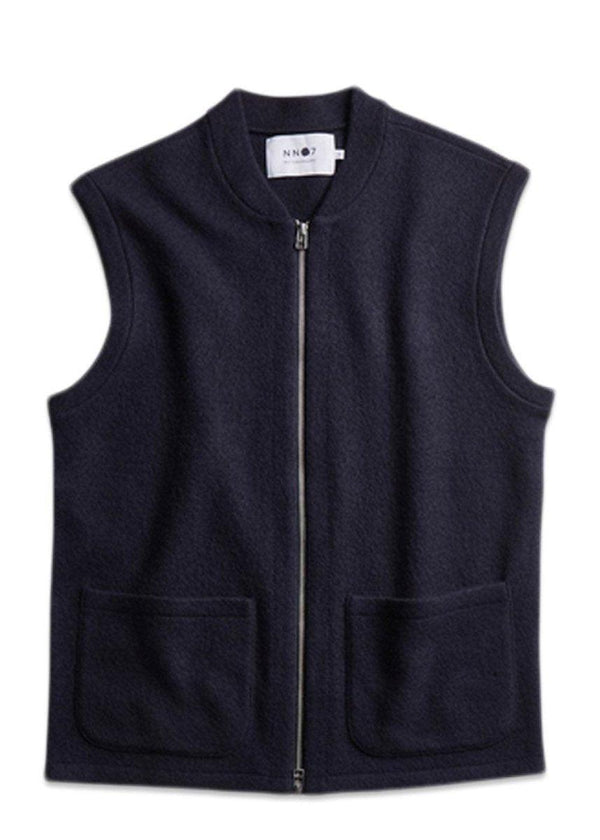 Nn. 07s Boiled zip vest 6398 - Navy Blue. Køb strik her.