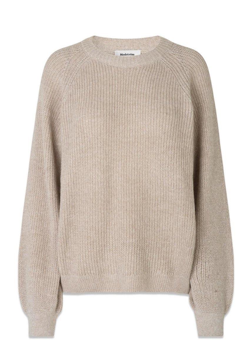 Modströms BorgMD o-neck - Beige Melange. Køb strik her.