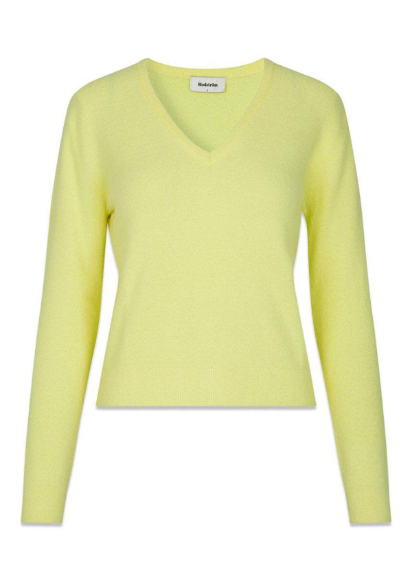 Modströms CammyMD v-neck - Yellow Pear. Køb strik her.