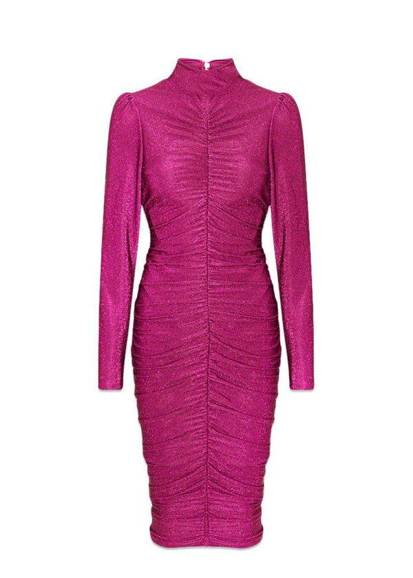 HUNKØN's Cattia Wrinkle Dress - Fushcia Pink Glitter. Køb kjoler her.