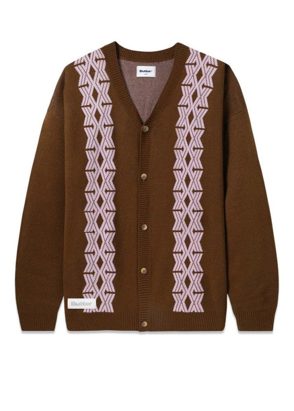 Butter Goods' Club Knit Cardigan - Chocolate. Køb strik her.