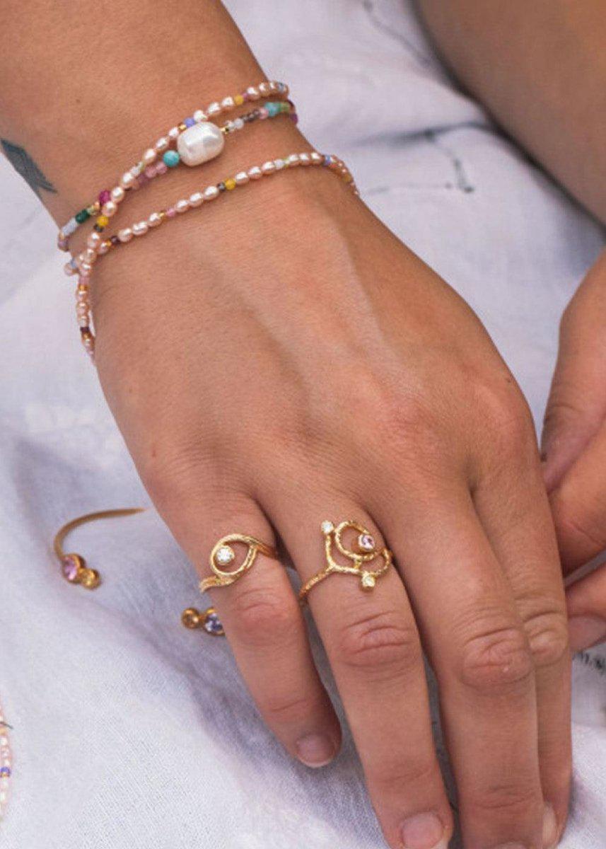 Color Crush Bracelet with Multi Mix and Light Grey Ribbon - Gold Jewellery704_3188-02_gold_OneSize5712778018242- Butler Loftet