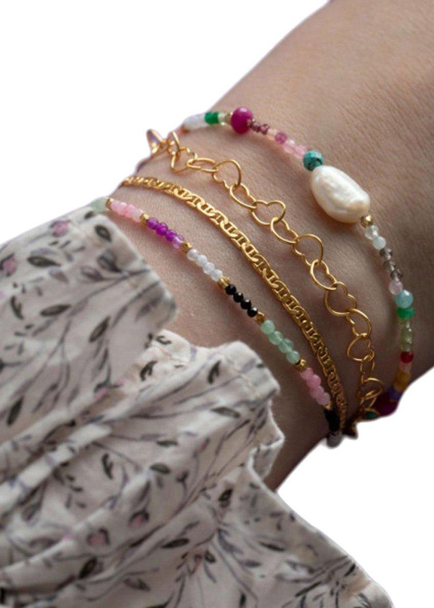 Color Crush Bracelet with Multi Mix and Light Grey Ribbon - Gold Jewellery704_3188-02_gold_OneSize5712778018242- Butler Loftet