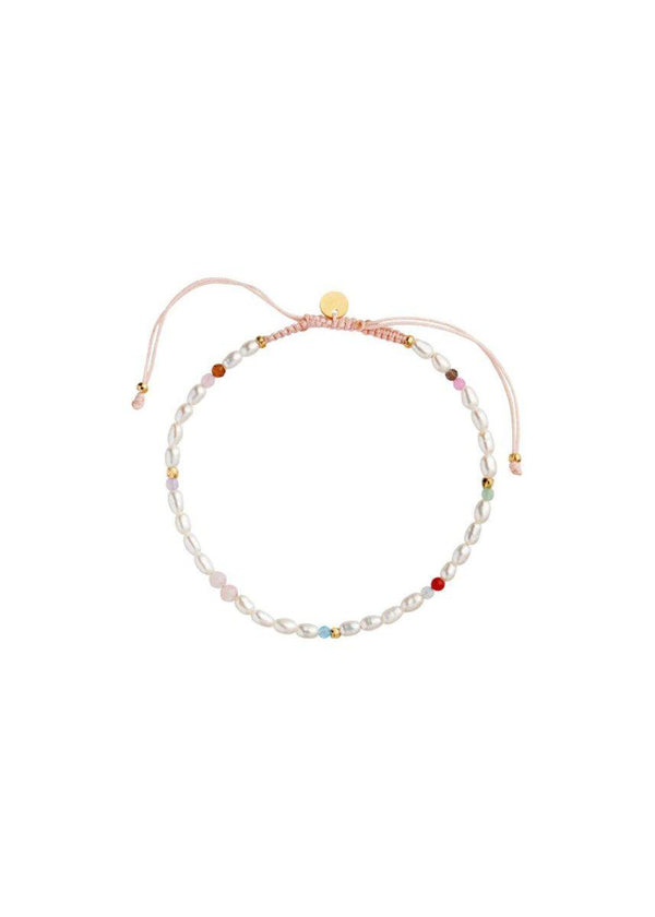 Stine A's Confetti Pearl Bracelet with Pink Pastel Mix with Soft Pink Ribbon - Gold. Køb smykker her.