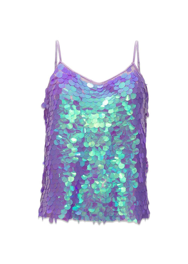 HUNKØN's Crystal Sequin top - Purple. Køb toppe her.