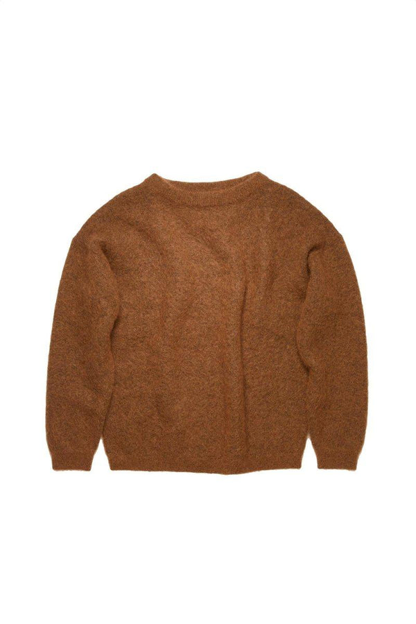 Acne Studios' Dramatic Moh - Cinnamon Brown. Køb strik her.