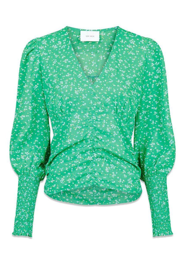 Neo Noirs Elani Flower Burst Blouse - Soft Green. Køb blouses her.