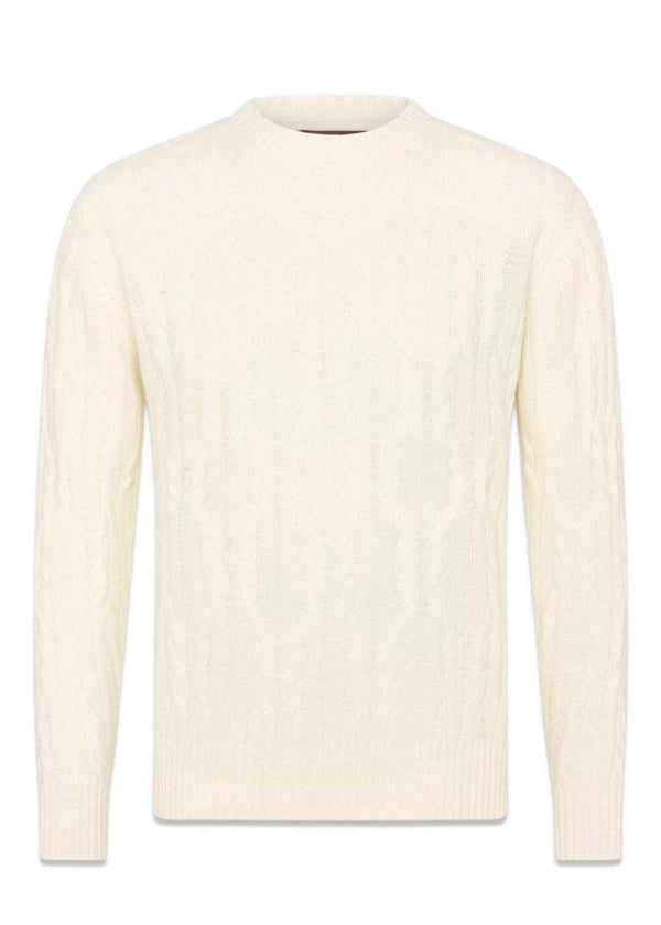 Oscar Jacobsons Emmet Roundneck - White Shell. Køb strik her.