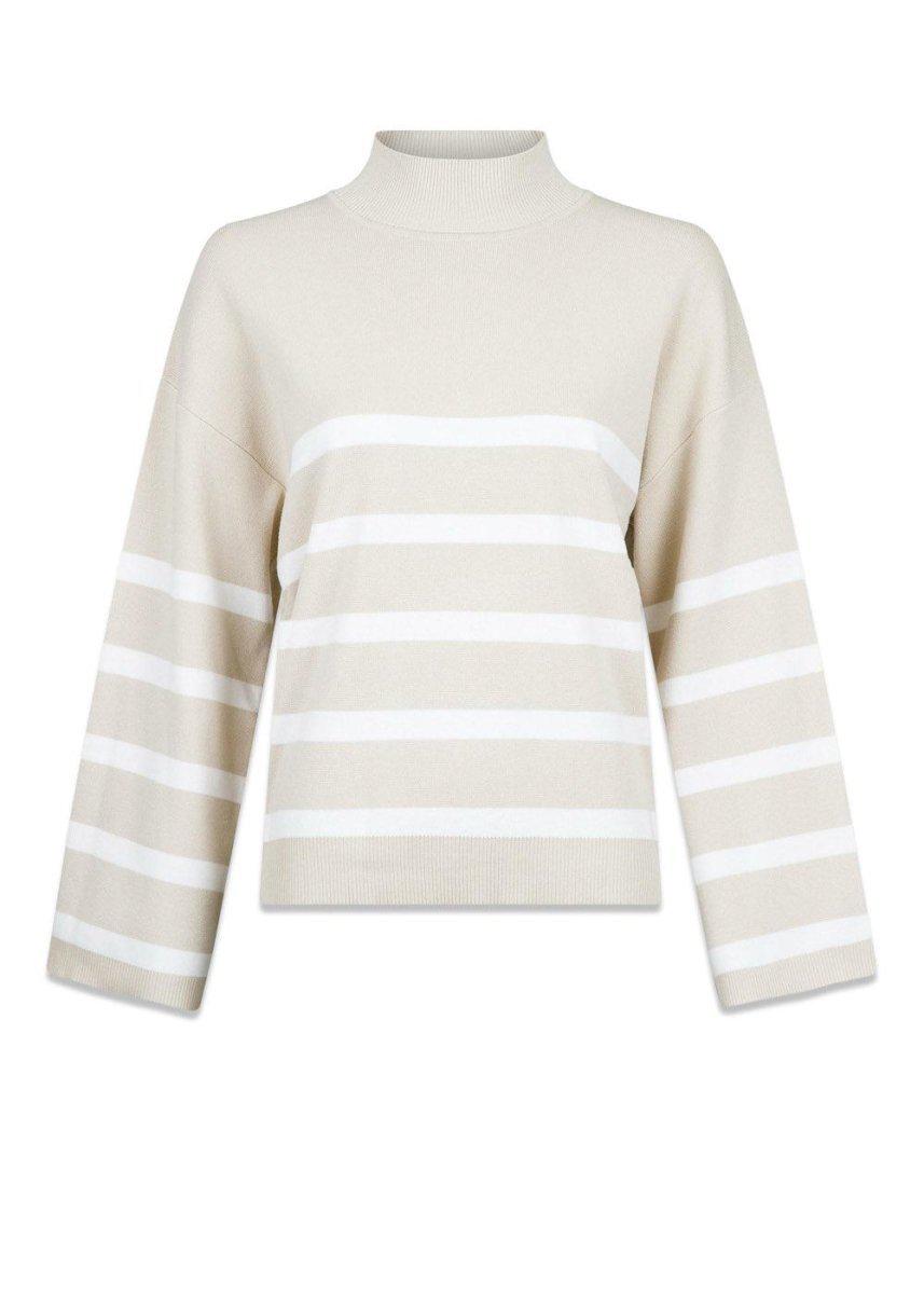 Neo Noirs Ena Stripe Knit Blouse - Sand. Køb strik her.