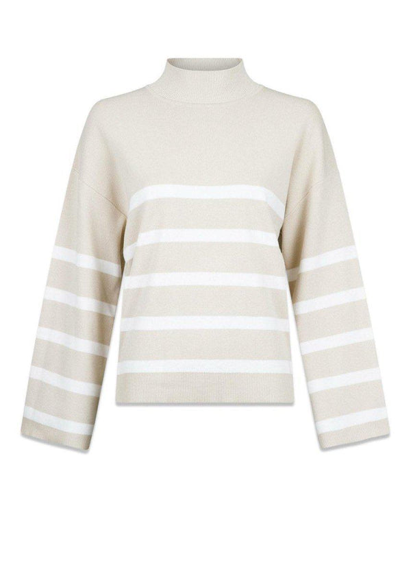 Neo Noirs Ena Stripe Knit Blouse - Sand. Køb strik her.