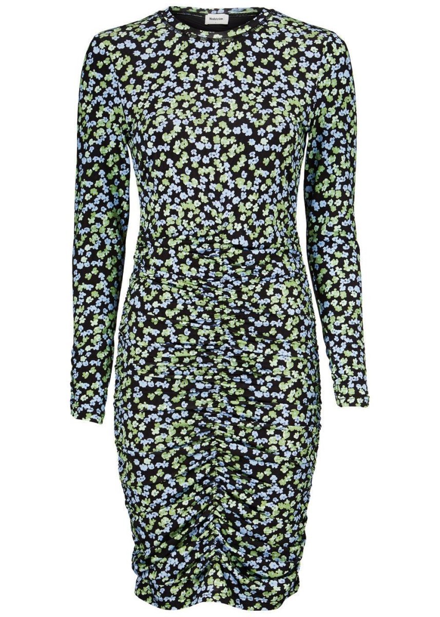 Modströms Essy print LS dress - Blue Mini Floral. Køb kjoler her.