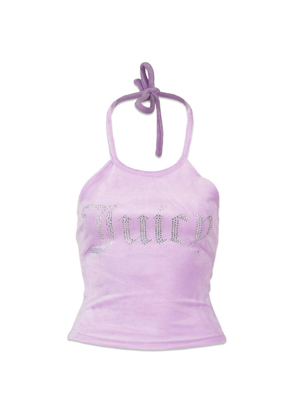 Juicy Coutures Etta velour halter top - Sheer Lilac. Køb toppe her.