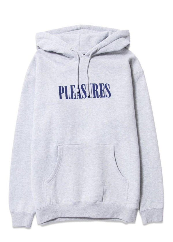 Pleasures' GREY TICKLE LOGO HOODY - Heather Grey. Køb hoodies her.