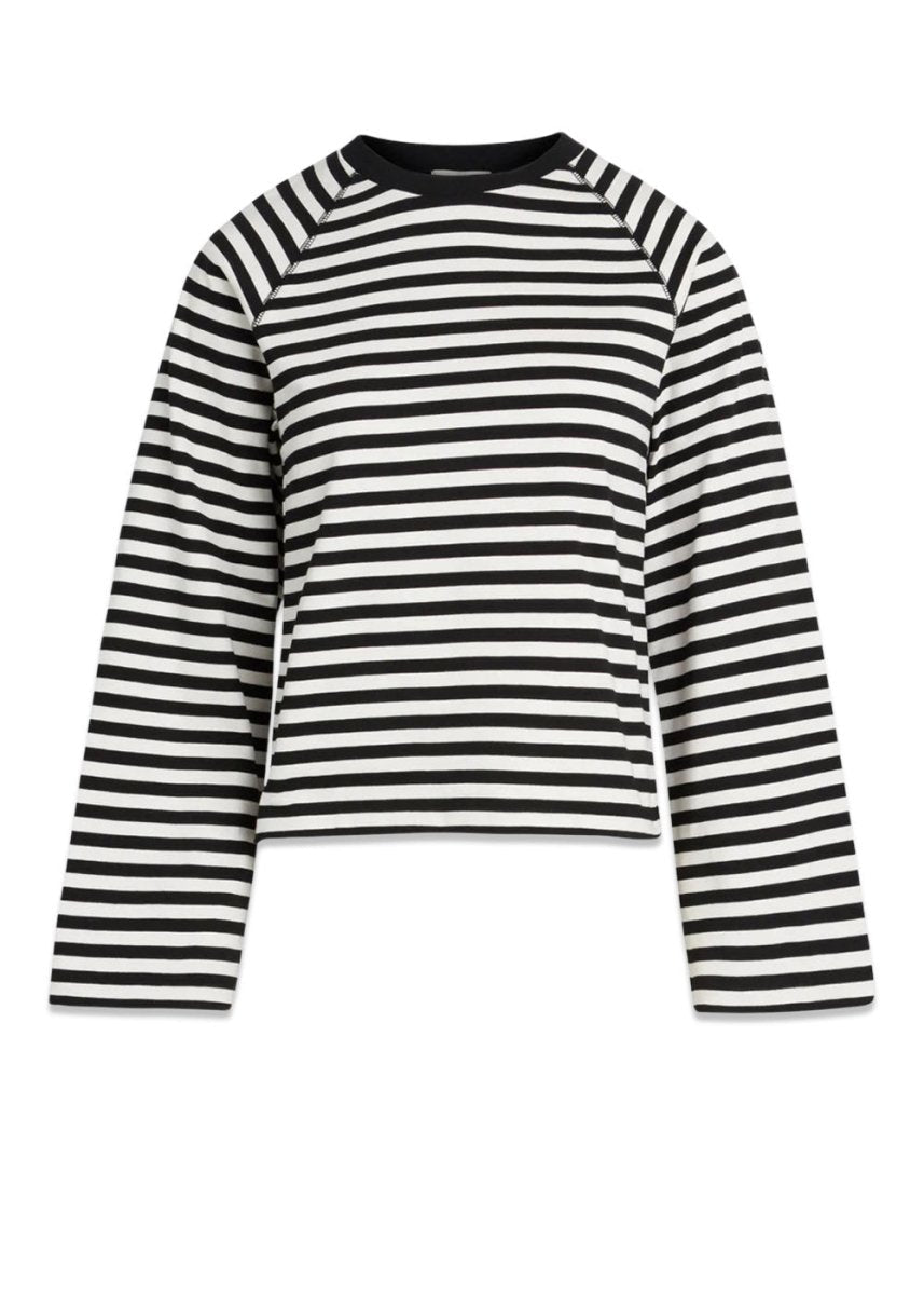 Mads Nørgaards Heavy Single Stripe Themar Tee LS - Snow White/Black. Køb t-shirts her.