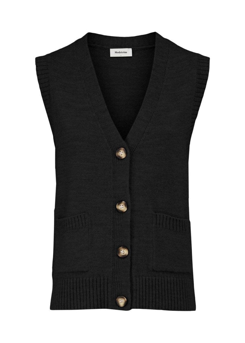 Modströms Hedvig vest - Black. Køb strik her.