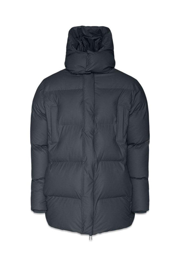 Rains' Hooded Puffer Coat - Slate. Køb overtøj her.