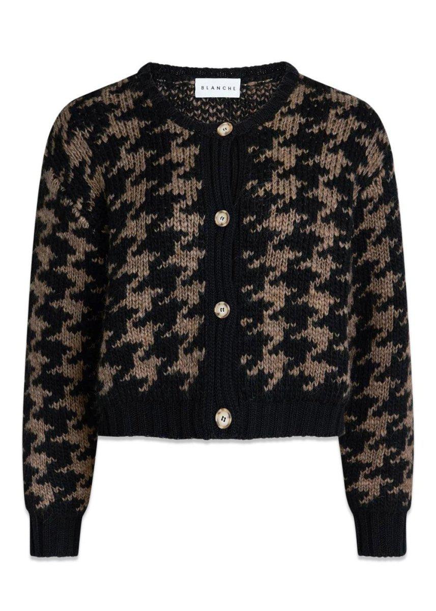 BLANCHE's Houndstooth Cardigan - Black. Køb strik her.