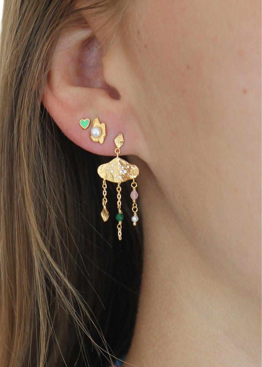 Ile De L'Amour with Stones & Pendants Earring - Gold Jewellery704_1297-02_gold_Single5712778019720- Butler Loftet