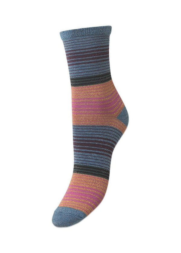 BeckSöndergaards Imma Thin Stripe Sock - Provincial Blue. Køb socks/stockings her.