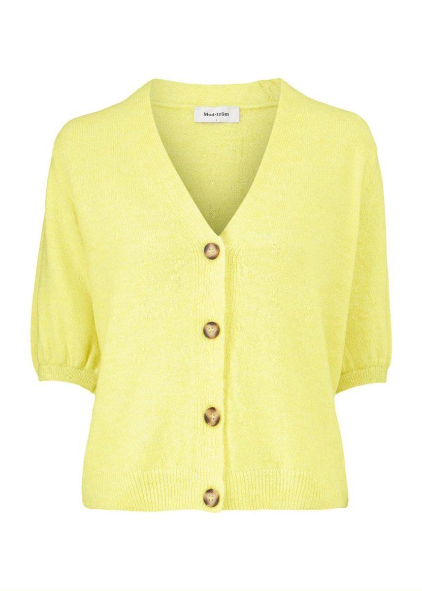 Modströms Irene cardigan - Lemon Haze. Køb strik her.