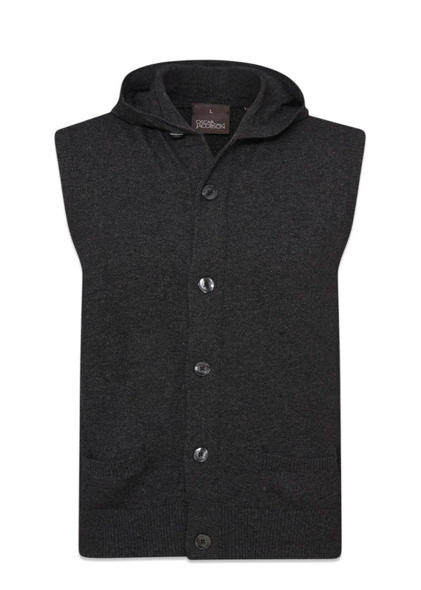 Oscar Jacobsons Jacory Hoodie Vest - Dark Grey. Køb strik her.