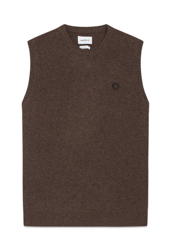 Woodbirds Karl Wool Vest - Brown Melange. Køb strik her.