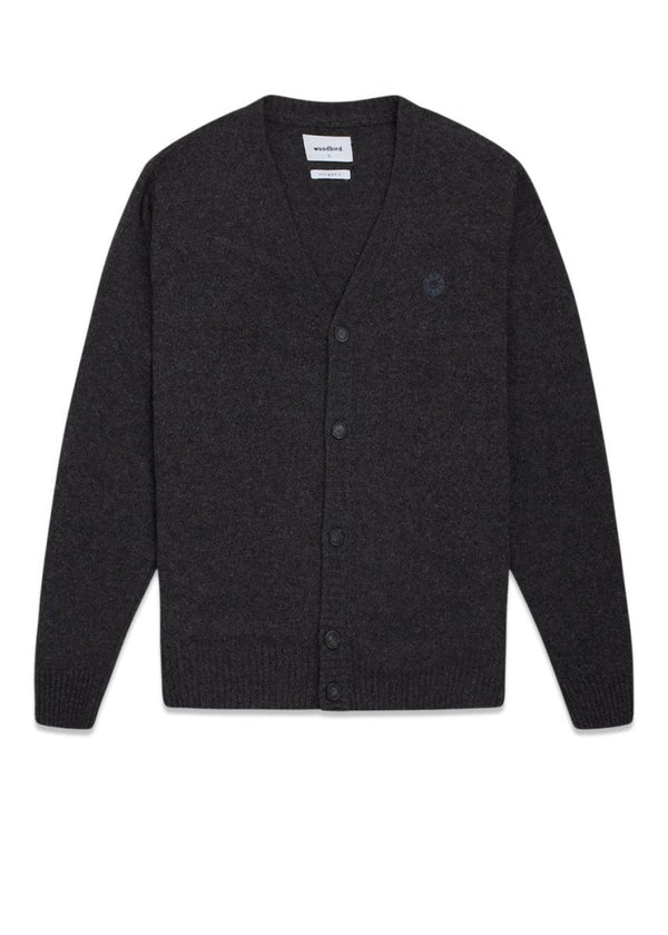 Woodbirds Koon Wool Cardigan - Dark Grey Melange. Køb strik her.